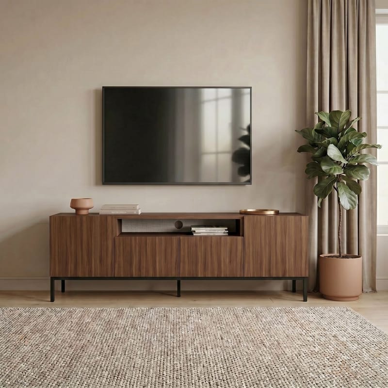 Arvold TV-bänk 160x50x35 cm - Milano Walnut och svart - Möbler - TV- & Mediamöbler - TV bänk & mediabänk