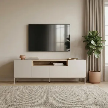 Arvold TV-bänk 160x50x35 cm - Sandstone och Sapphire Oak - Möbler - TV- & Mediamöbler - TV bänk & mediabänk