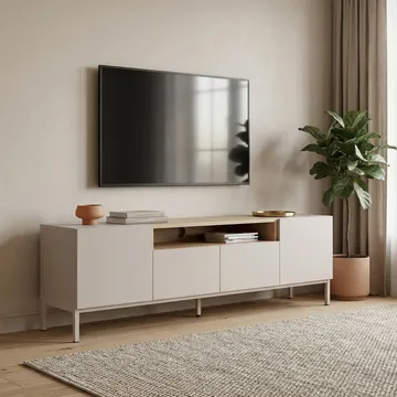 Arvold TV-bänk 160x50x35 cm - Sandstone och Sapphire Oak - Möbler - TV- & Mediamöbler - TV bänk & mediabänk