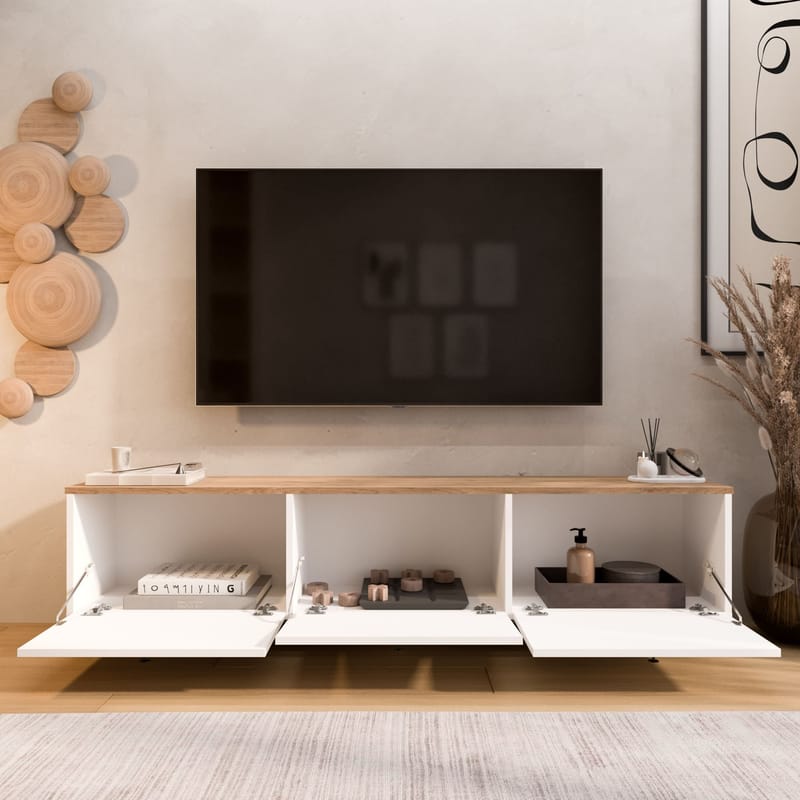 Avero TV-bänk 180x45,6x32 cm - Vitt och ek - Möbler - TV- & Mediamöbler - TV bänk & mediabänk