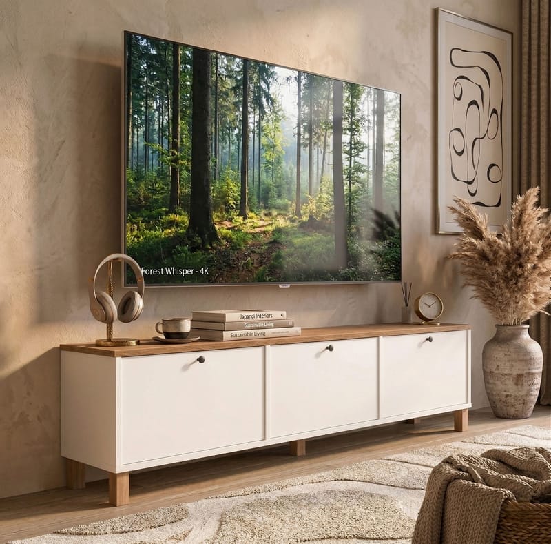 Avero TV-bänk 180x45,6x32 cm - Vitt och ek - Möbler - TV- & Mediamöbler - TV bänk & mediabänk