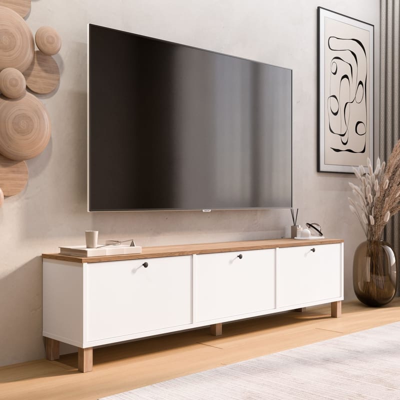 Avero TV-bänk 180x45,6x32 cm - Vitt och ek - Möbler - TV- & Mediamöbler - TV bänk & mediabänk