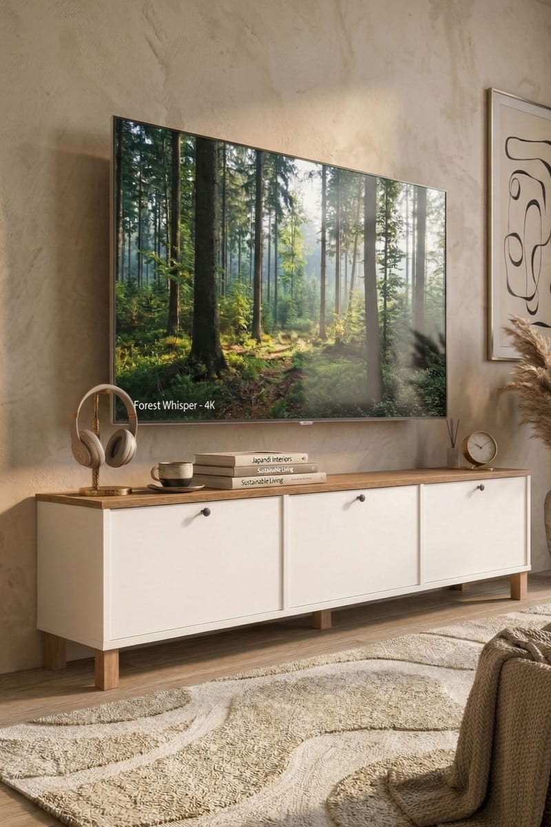 Avero TV-bänk 180x45,6x32 cm - Vitt och ek - Möbler - TV- & Mediamöbler - TV bänk & mediabänk
