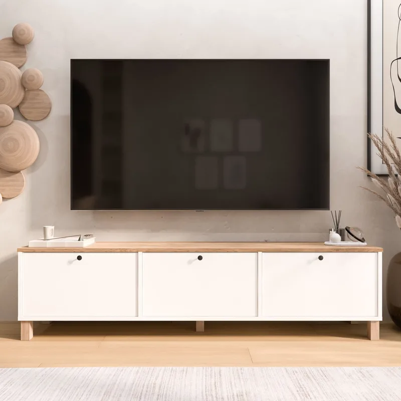 Avero TV-bänk 180x45,6x32 cm - Vitt och ek - Möbler - TV- & Mediamöbler - TV bänk & mediabänk