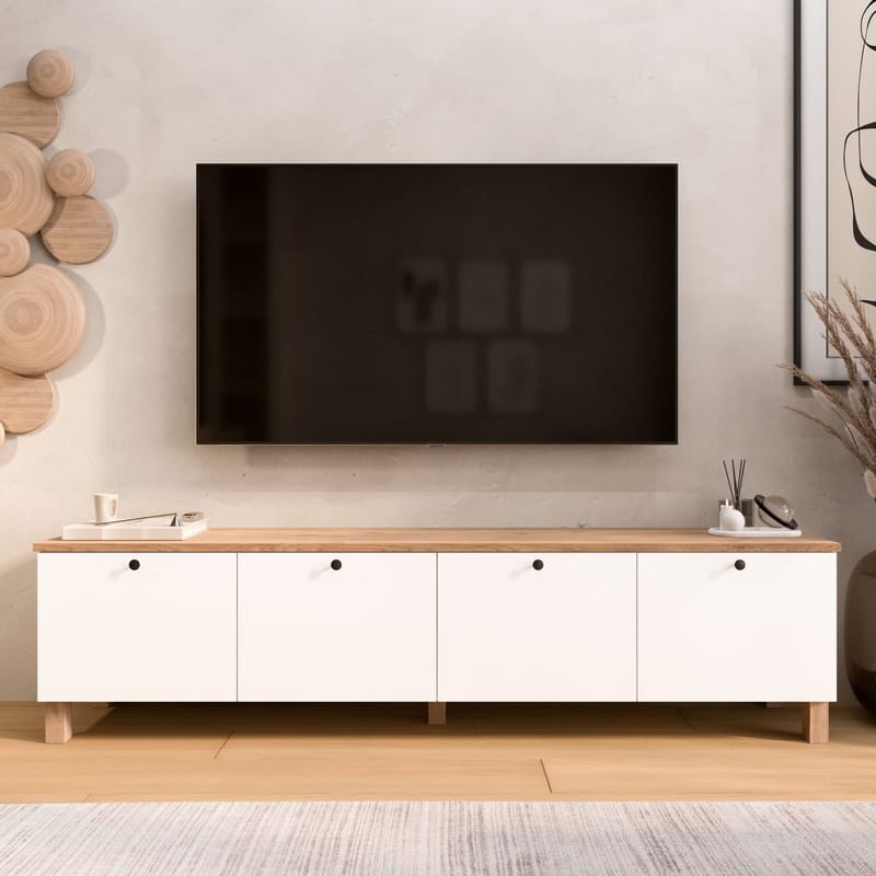Avero TV-bänk 180x45,6x34,1 cm - Vit och ek - Möbler - TV- & Mediamöbler - TV bänk & mediabänk