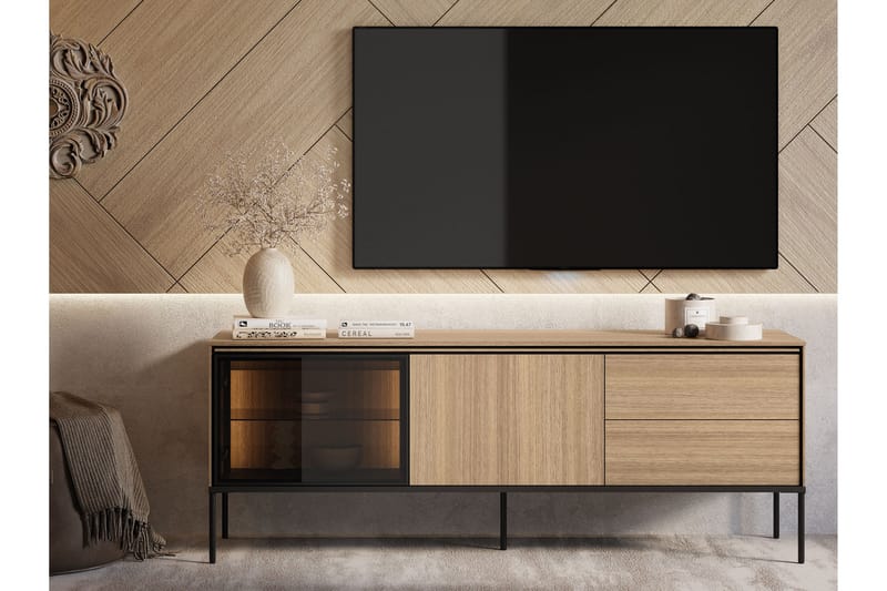 Basici Golvstående TV Bänk 167 cm med Förvaring i Mörkt Trä - Brun - Möbler - TV- & Mediamöbler - TV bänk & mediabänk