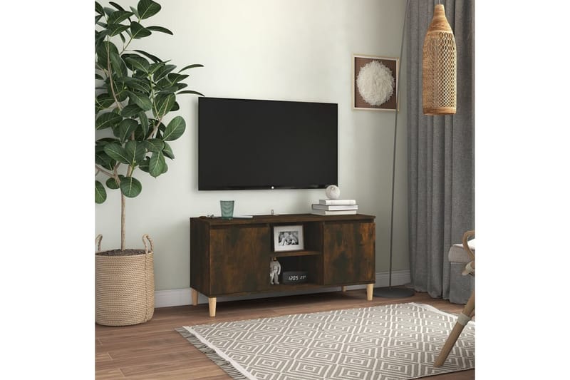 beBasic TV-bänk med massiva träben rökfärgad ek 103,5x35x50 cm - Brown - TV bänk & mediabänk