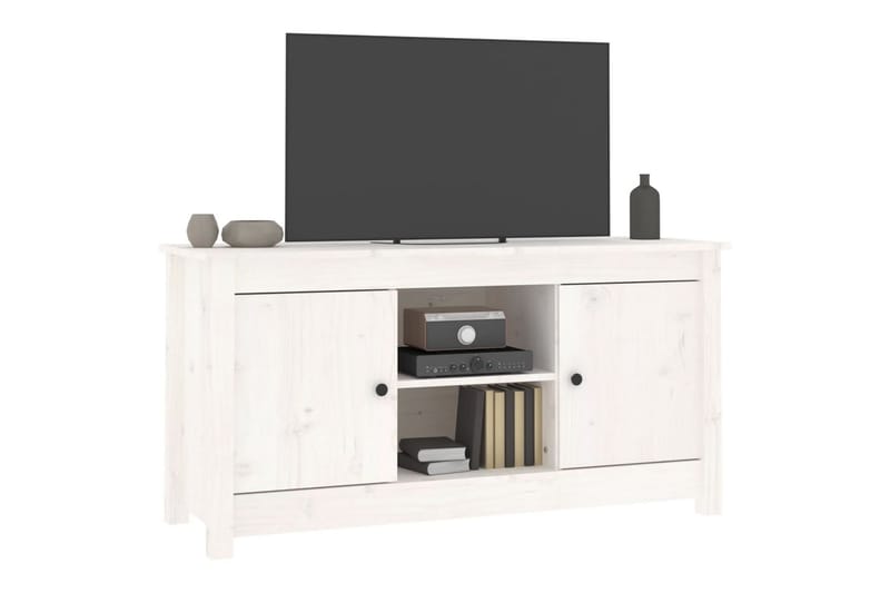 beBasic Tv-bänk vit 103x36,5x52 cm massiv furu - White - TV bänk & mediabänk