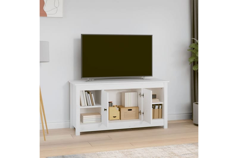 beBasic Tv-bänk vit 103x36,5x52 cm massiv furu - White - TV bänk & mediabänk