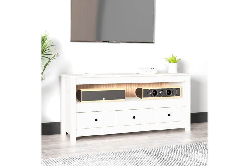 beBasic Tv-bänk vit 114x35x52 cm massiv furu - White - TV bänk & mediabänk