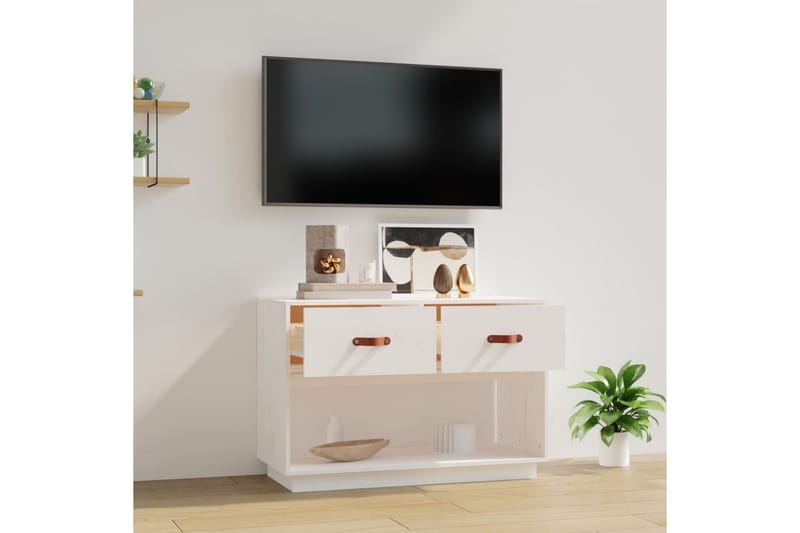 beBasic Tv-bänk vit 90x40x60 cm massiv furu - White - TV bänk & mediabänk