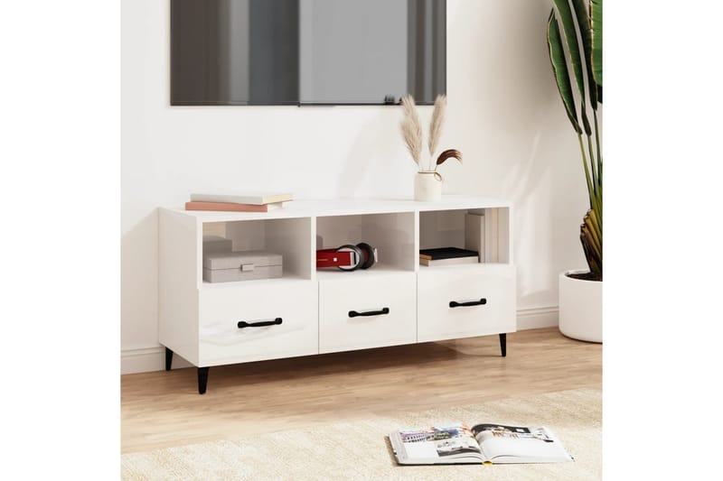 beBasic Tv-bänk vit högglans 102x35x50 cm konstruerat trä - White - TV bänk & mediabänk