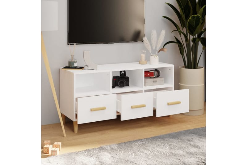 beBasic Tv-bänk vit högglans 102x36x50 cm konstruerat trä - White - TV bänk & mediabänk