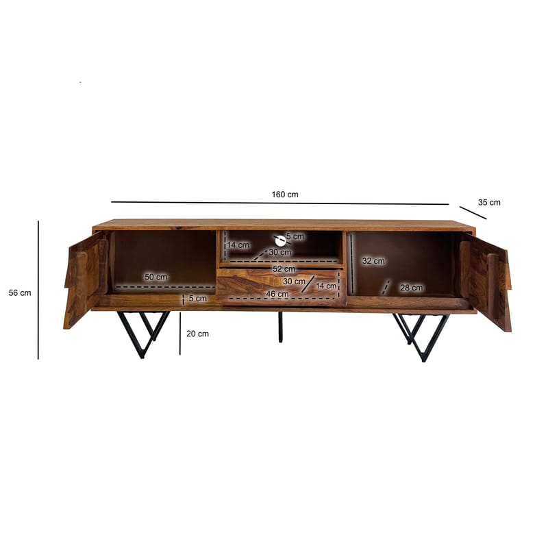 Belano TV-bänk 160 cm Industriell stil - Varmbrun med svarta ben - Möbler - TV- & Mediamöbler - TV bänk & mediabänk