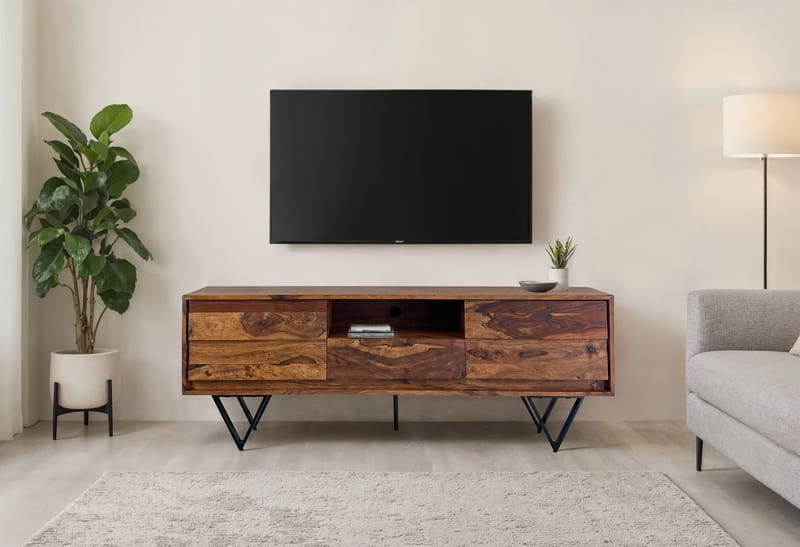 Belano TV-bänk 160 cm Industriell stil - Varmbrun med svarta ben - Möbler - TV- & Mediamöbler - TV bänk & mediabänk