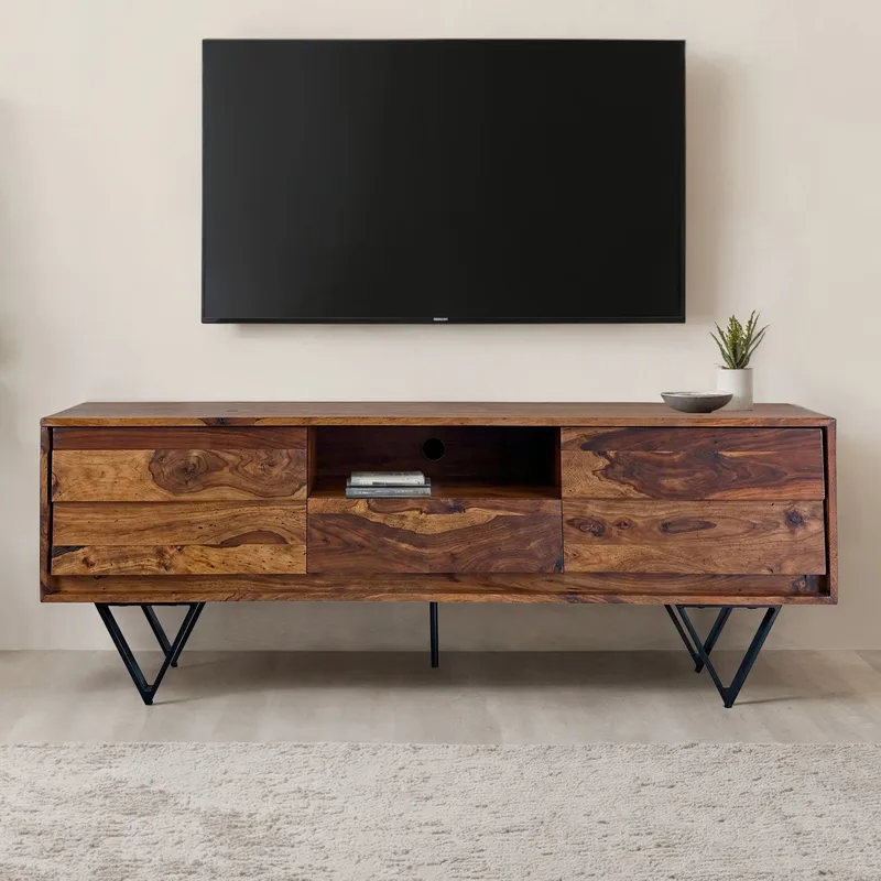 Belano TV-bänk 160 cm Industriell stil - Varmbrun med svarta ben - Möbler - TV- & Mediamöbler - TV bänk & mediabänk