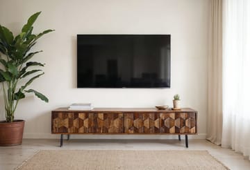 Belara TV-bänk 160 cm 3D-mönster - varm ljusbrun och svarta ben - Möbler - TV- & Mediamöbler - TV bänk & mediabänk