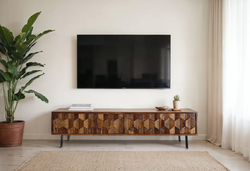 Belara TV-bänk 160 cm 3D-mönster - varm ljusbrun och svarta ben - Möbler - TV- & Mediamöbler - TV bänk & mediabänk