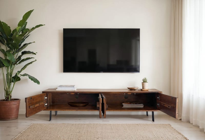 Belara TV-bänk 160 cm 3D-mönster - varm ljusbrun och svarta ben - Möbler - TV- & Mediamöbler - TV bänk & mediabänk