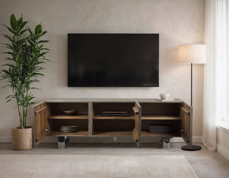 Belela TV-bänk 160 cm - rökgrå och krom - Möbler - TV- & Mediamöbler - TV bänk & mediabänk