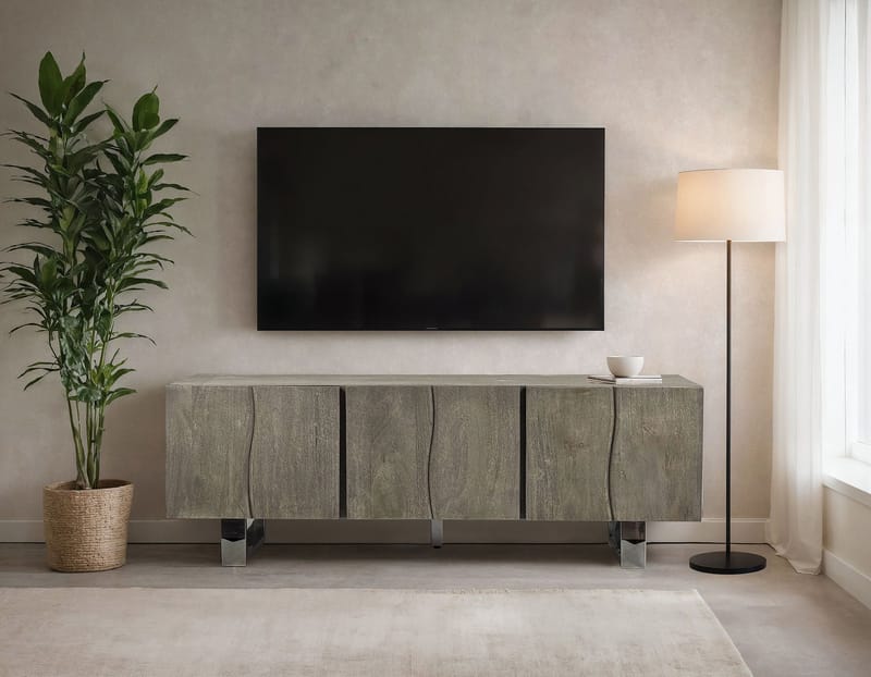 Belela TV-bänk 160 cm - rökgrå och krom - Möbler - TV- & Mediamöbler - TV bänk & mediabänk