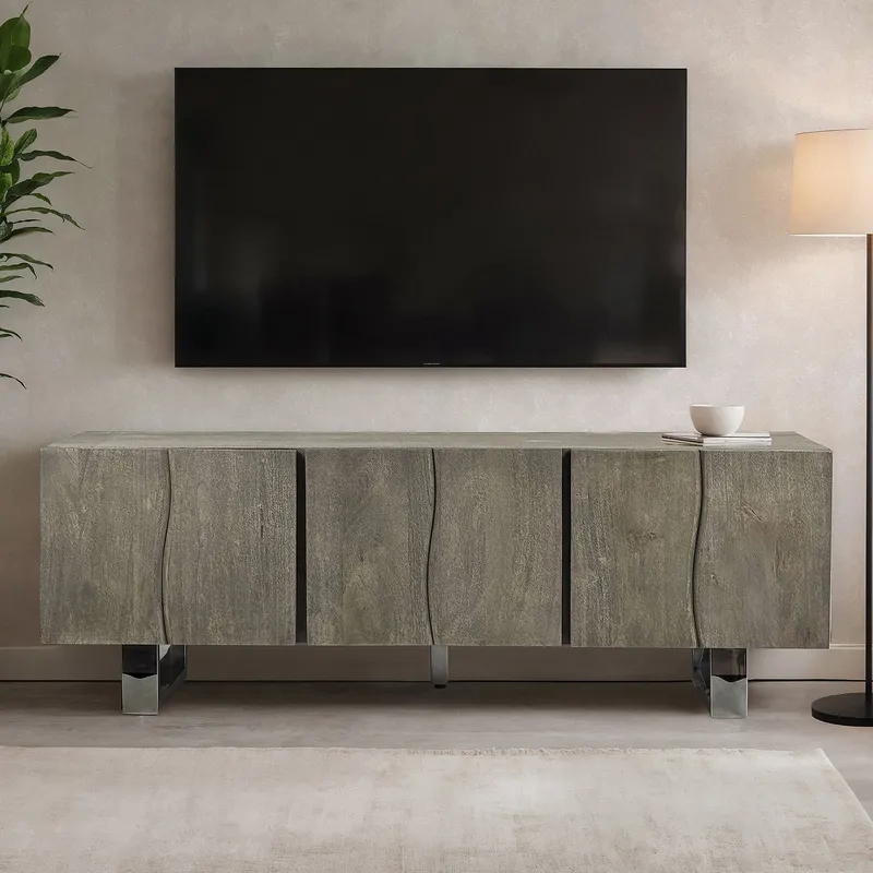 Belela TV-bänk 160 cm - rökgrå och krom - Möbler - TV- & Mediamöbler - TV bänk & mediabänk