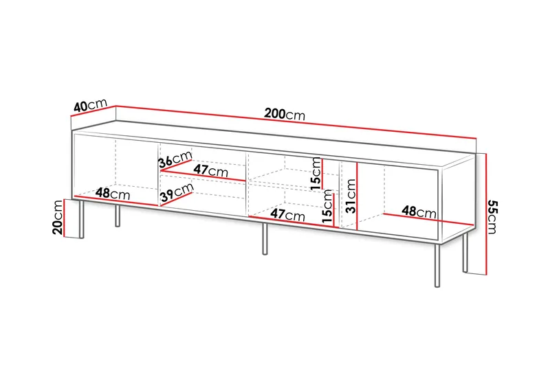 Belonger Tv-bänk 200 cm - Svart - Möbler - TV- & Mediamöbler - TV bänk & mediabänk