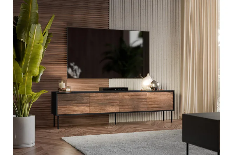 Belonger Tv-bänk 200 cm - Svart/Valnöt - Möbler - TV- & Mediamöbler - TV bänk & mediabänk