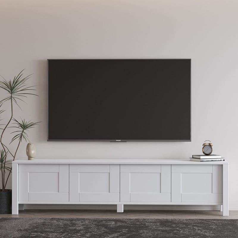 Belor Golvstående TV Bänk 160 cm med Förvaring i Målat Trä - Vit - Möbler - TV- & Mediamöbler - TV bänk & mediabänk
