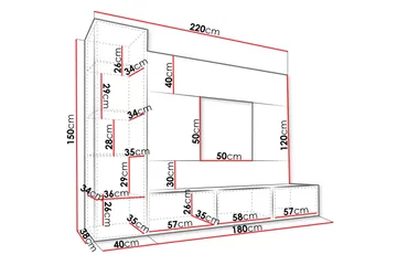 Bernice Tv-skåp 220x38 cm - Svart - Möbler - TV- & Mediamöbler - TV-möbelset