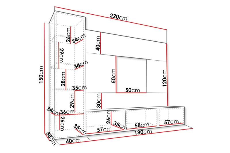 Bernice Tv-skåp 220x38 cm - Svart - Möbler - TV- & Mediamöbler - TV-möbelset