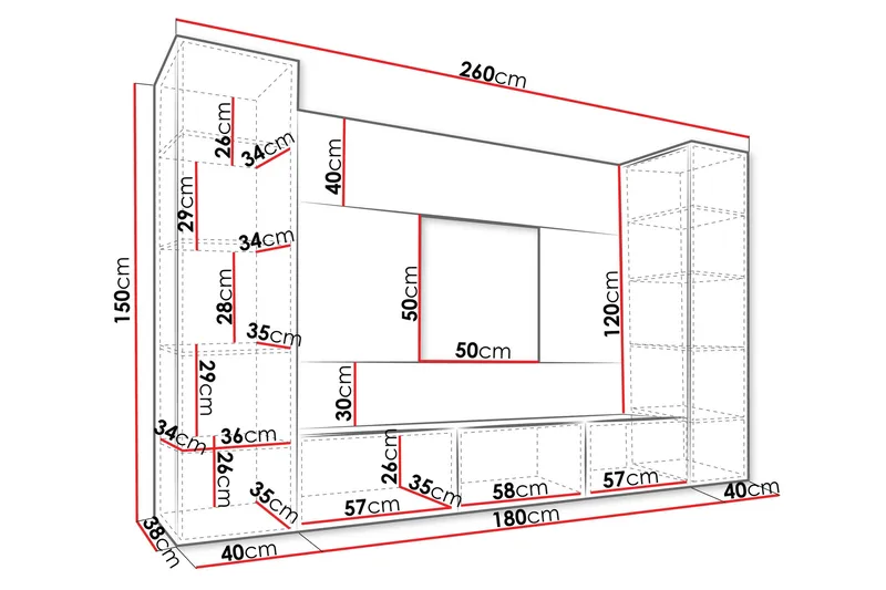 Bernice Tv-skåp 260x38 cm - Beige - Möbler - TV- & Mediamöbler - TV-möbelset