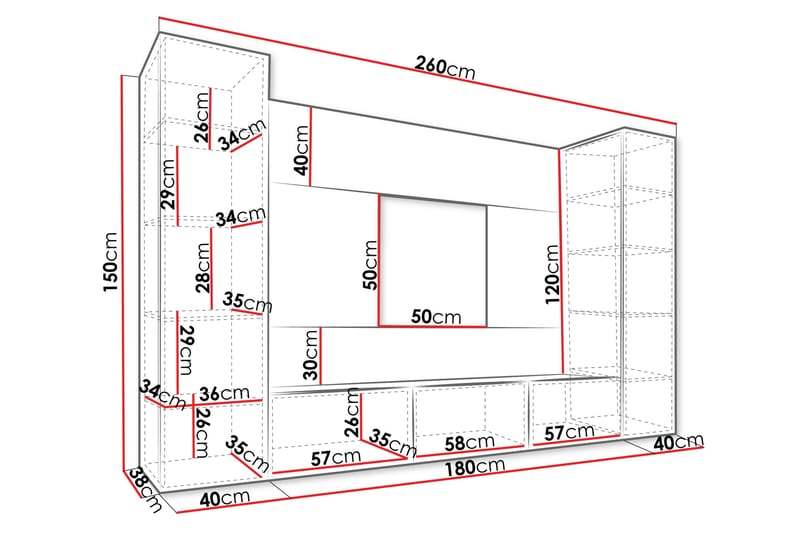 Bernice Tv-skåp 260x38 cm - Beige - Möbler - TV- & Mediamöbler - TV-möbelset