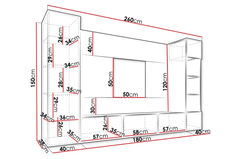 Bernice Tv-skåp 260x38 cm - Beige - Möbler - TV- & Mediamöbler - TV-möbelset