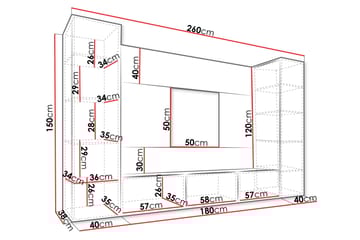 Bernice Tv-skåp 260x38 cm - Svart - Möbler - TV- & Mediamöbler - TV-möbelset