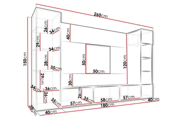 Bernice Tv-skåp 260x38 cm - Vit - Möbler - TV- & Mediamöbler - TV-möbelset