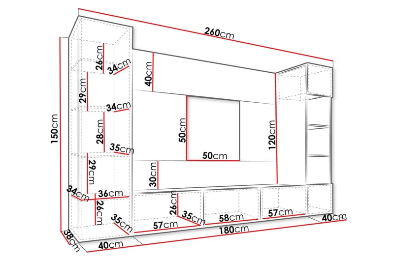 Bernice Tv-skåp 260x38 cm - Vit - Möbler - TV- & Mediamöbler - TV-möbelset