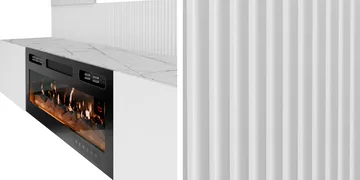 Bernice Tv-väggskåp 220 cm Elkamin med Värmefunktion och LED-belysning - beige, brun - Möbler - TV- & Mediamöbler - TV-skåp