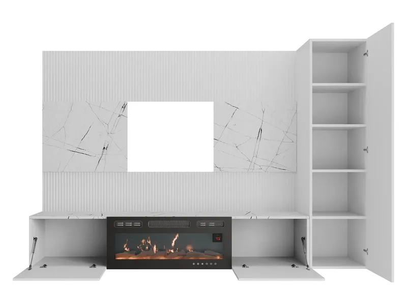 Bernice Tv-väggskåp 220 cm Elkamin med Värmefunktion och LED-belysning - brun - Möbler - TV- & Mediamöbler - TV-skåp