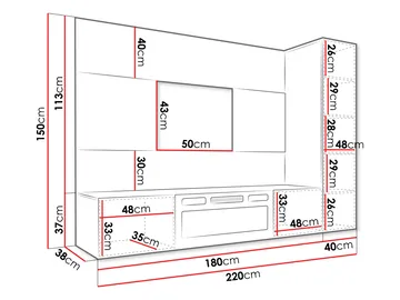 Bernice Tv-väggskåp 220 cm Elkamin med Värmefunktion och LED-belysning - svart - Möbler - TV- & Mediamöbler - TV-skåp