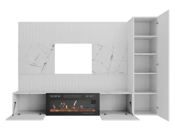 Bernice Tv-väggskåp 220 cm Elkamin med Värmefunktion och LED-belysning - vit - Möbler - TV- & Mediamöbler - TV-skåp