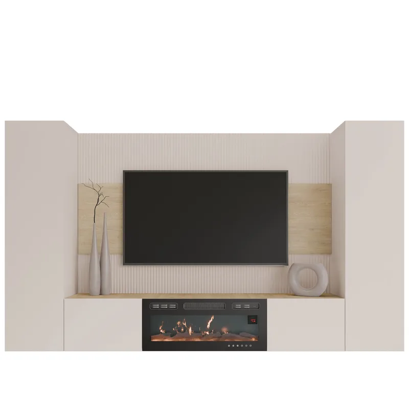 Bernice Tv-väggskåp 260 cm Elkamin med Värmefunktion och LED-belysning - beige, brun - Möbler - TV- & Mediamöbler - TV-skåp