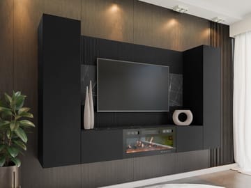 Bernice Tv-väggskåp 260 cm Elkamin med Värmefunktion och LED-belysning - svart - Möbler - TV- & Mediamöbler - TV-skåp