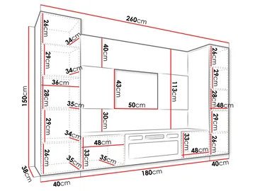 Bernice Tv-väggskåp 260 cm Elkamin med Värmefunktion och LED-belysning - svart - Möbler - TV- & Mediamöbler - TV-skåp