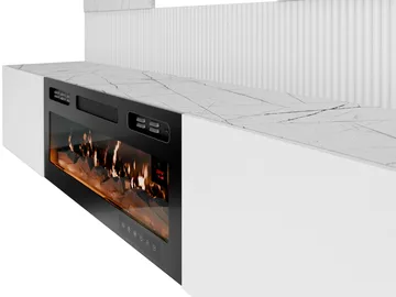 Bernice Tv-väggskåp 260 cm Elkamin med Värmefunktion och LED-belysning - svart - Möbler - TV- & Mediamöbler - TV-skåp