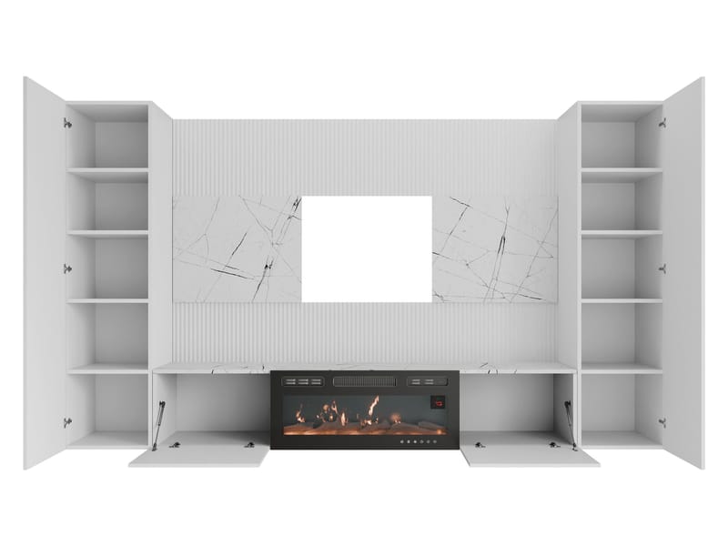 Bernice Tv-väggskåp 260 cm Elkamin med Värmefunktion och LED-belysning - svart - Möbler - TV- & Mediamöbler - TV-skåp