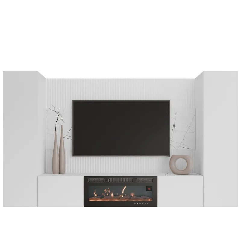 Bernice Tv-väggskåp 260 cm Elkamin med Värmefunktion och LED-belysning - vit - Möbler - TV- & Mediamöbler - TV-skåp
