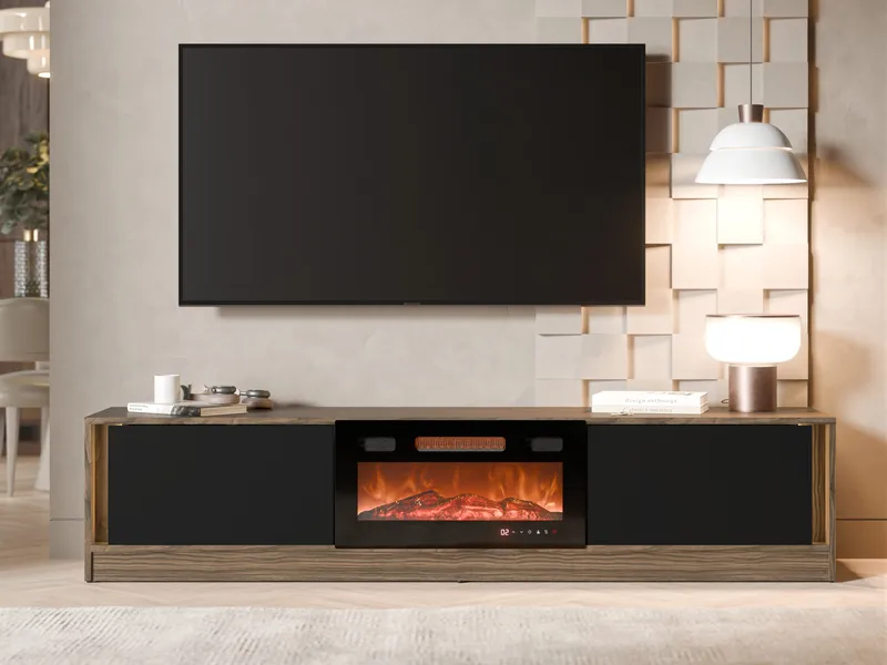 Brylin Tv-bänk 180 cm Eldstad med värmefunktion - Svart|brun - Möbler - TV- & Mediamöbler - TV bänk & mediabänk
