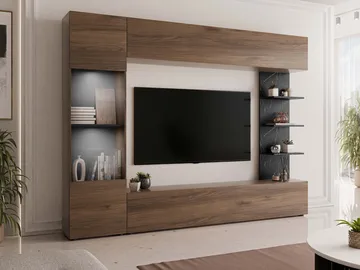 Bunda Tv väggenhet med LED-belysning 250 cm - vit - Möbler - TV- & Mediamöbler - TV-möbelset