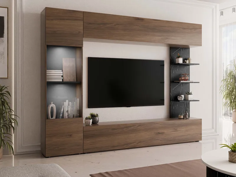 Bunda Tv väggenhet med LED-belysning 250 cm - vit - Möbler - TV- & Mediamöbler - TV-möbelset